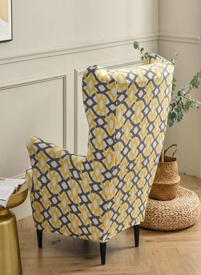 PENDEJATO Wing Chair Slipcovers, 2 Piece Geometric Printed Wingback Chair Cover Stretch Spandex Armchair Covers with Elastic Bottom for Living Room Bedroom (Yellow) - Image 3